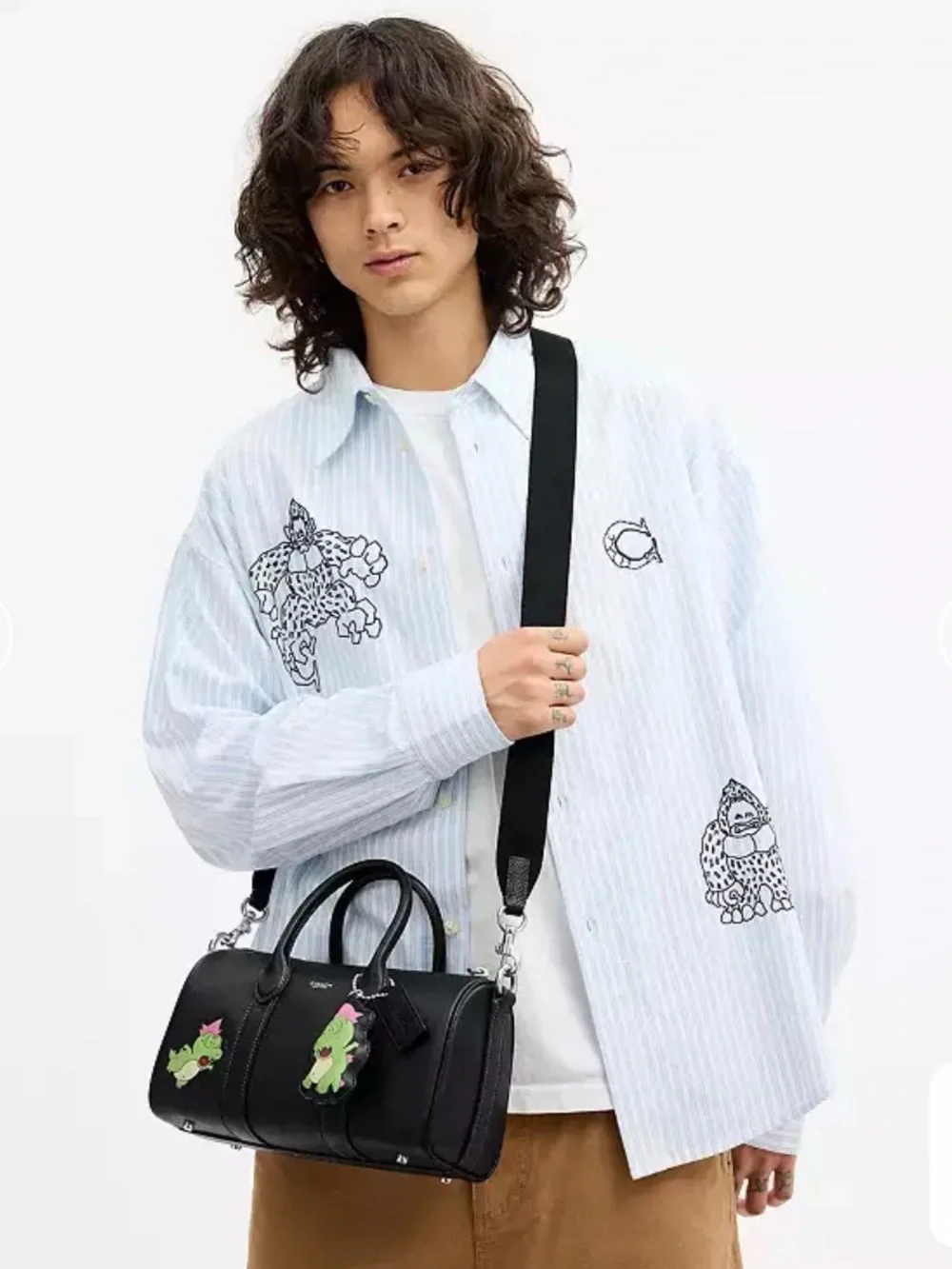 NWTCoach Brain Dead Compass 25 Black Leather Satchel with Green Darby Dino Charm
